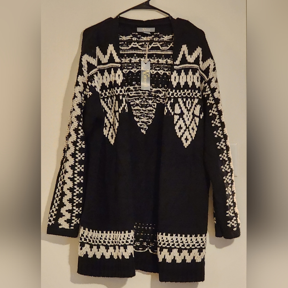 NWT Boho Tribal Print Open Front Cardigan Women's Size L (Oversized)